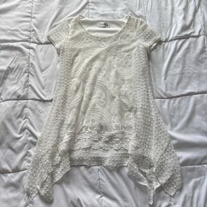 Joseph Ribkoff Tunic Top Blouse Womens White Floral Lace Fairy Feminine Coquette